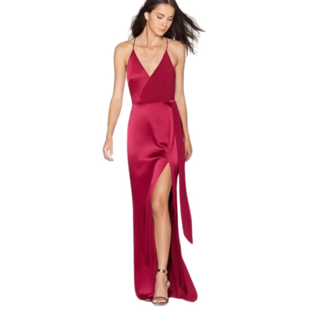 Halston Heritage Sleeveless Satin Wrap Gown